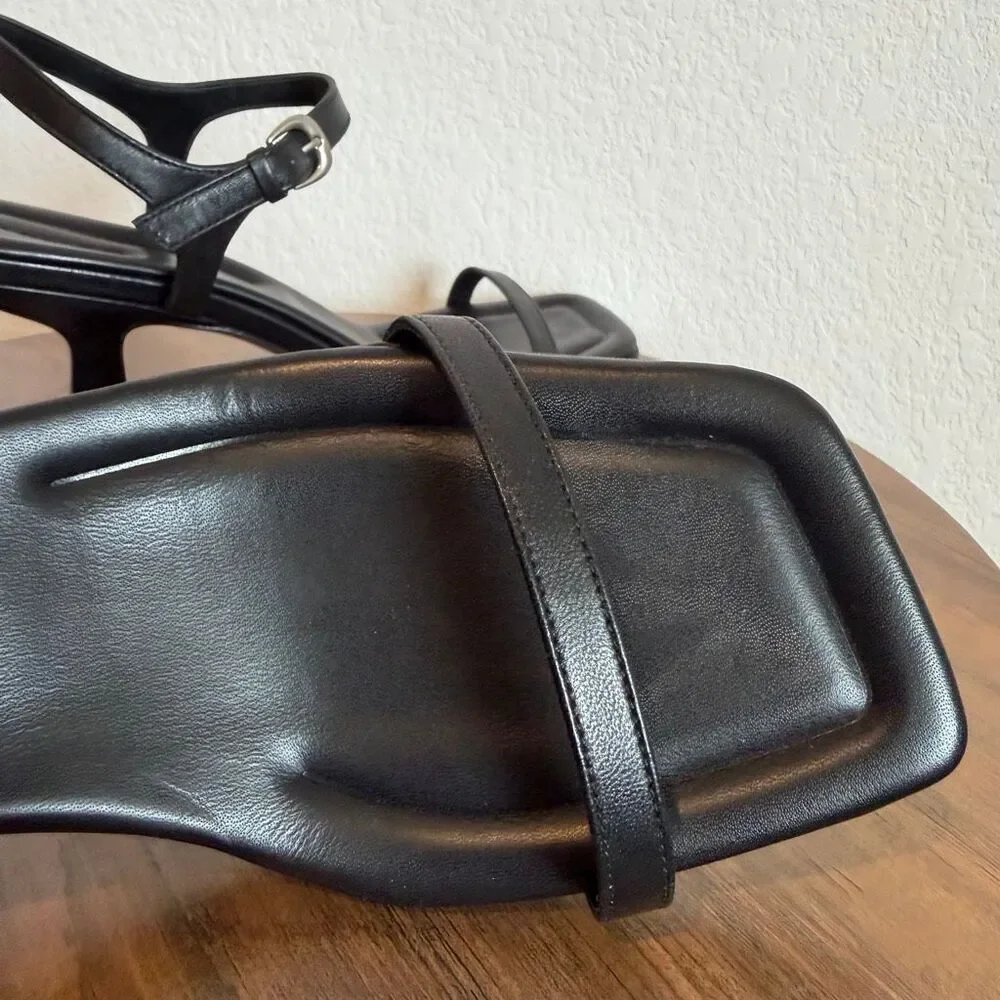 Vince Coco Leather Heeled Sandal Black Strappy Kitten Heel Square Toe Women’s 10